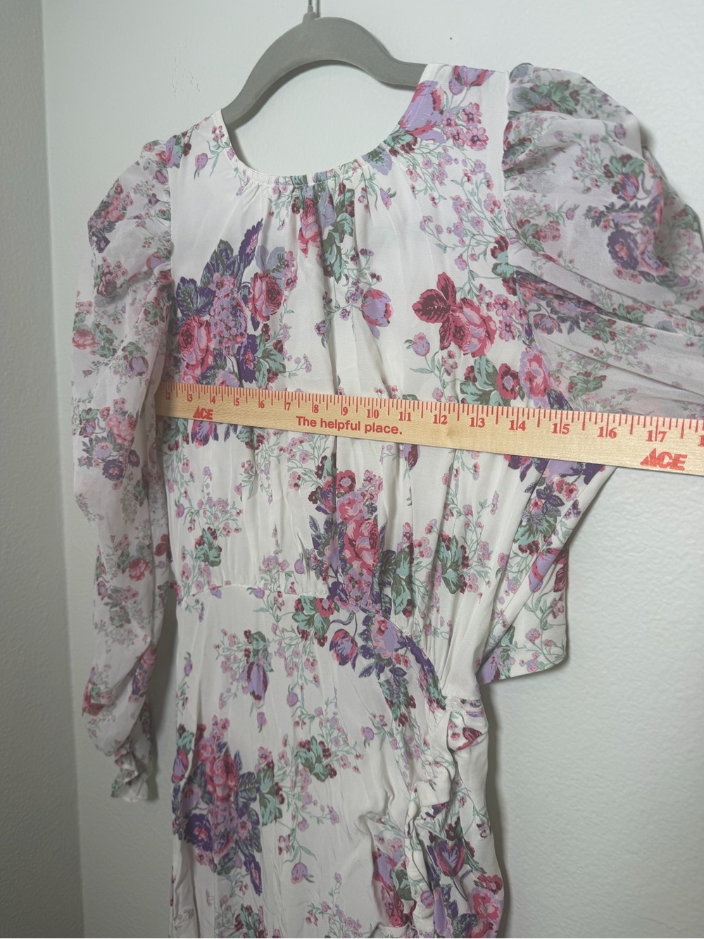 For Love & Lemons White Midi w/ Pink & Purple Floral Print Ruching & Open Back S - Picture 14 of 14